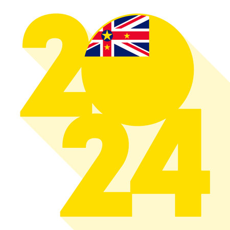 Happy New Year 2024, long shadow banner with Niue flag inside. Vector illustration.のイラスト素材