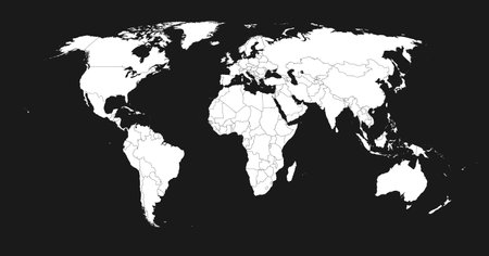 Detailed white world map on black background. Vector illustration.の写真素材