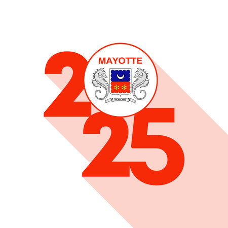 2025 banner with Mayotte flag inside. Vector illustration.のイラスト素材