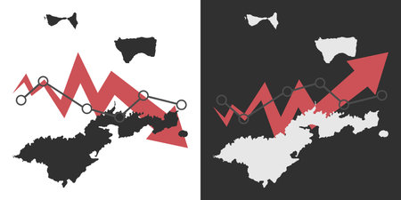 American Samoa map with fall and recovery chart, statistics arrow. Vector illustration.のイラスト素材