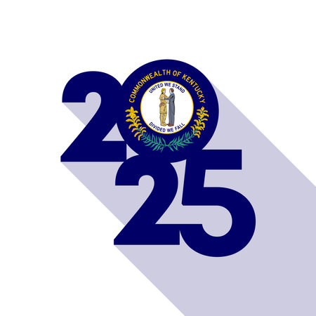 Long shadow 2025 banner with Kentucky state flag inside. Vector illustration.のイラスト素材