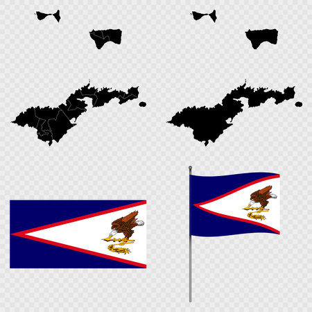 Set of maps, flag and flagpole of American Samoa. Vector illustration.のイラスト素材