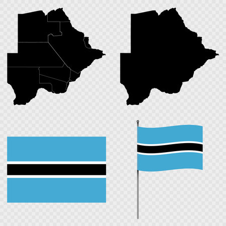 Set of maps, flag and flagpole of Botswana. Vector illustration.のイラスト素材