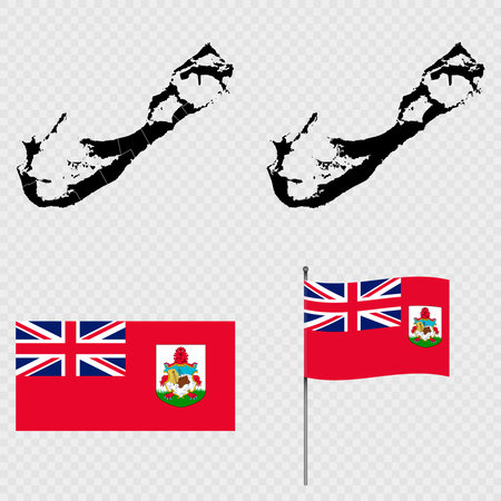 Set of maps, flag and flagpole of Bermuda. Vector illustration.のイラスト素材