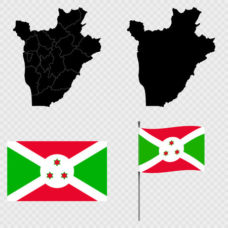 Set of maps, flag and flagpole of Burundi. Vector illustration.のイラスト素材