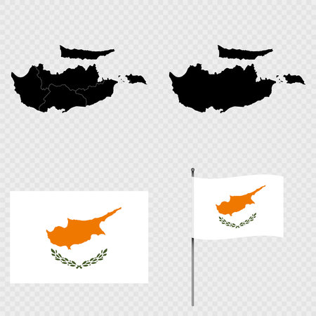 Set of maps, flag and flagpole of Cyprus. Vector illustration.のイラスト素材