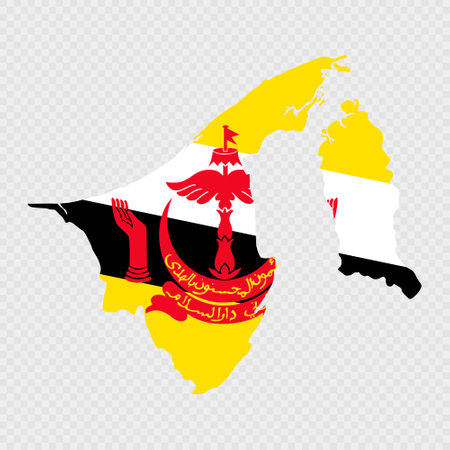 Brunei map silhouette with flag on white backgroundのイラスト素材