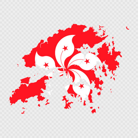Hong Kong map silhouette with flag.のイラスト素材
