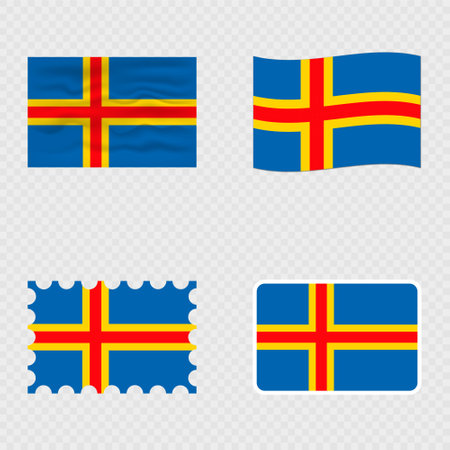 Aland national flag in four different styles.のイラスト素材
