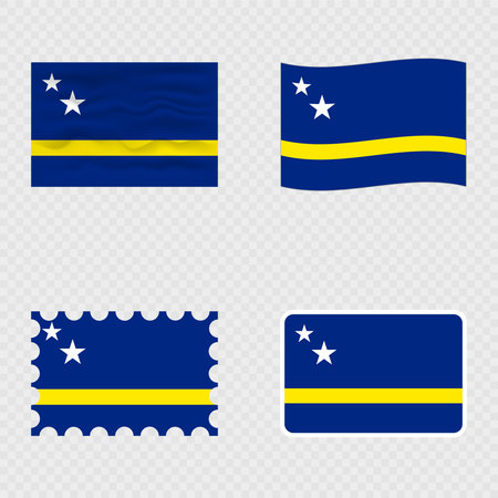 Curacao national flag in four different styles.のイラスト素材