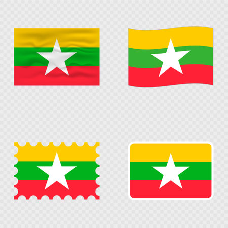 Myanmar national flag in four different styles.のイラスト素材
