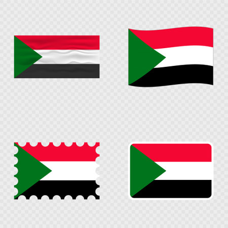 Sudan national flag in four different styles.のイラスト素材