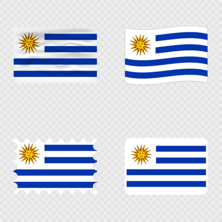 Uruguay national flag in four different styles.のイラスト素材