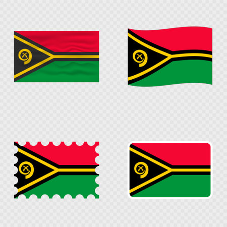 Vanuatu national flag in four different styles.のイラスト素材