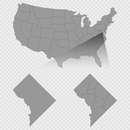 Washington DC map set with USA location, clean outline, and full county breakdown.のイラスト素材