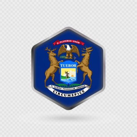 Michigan State Flag Icon in Hexagon Shape.のイラスト素材