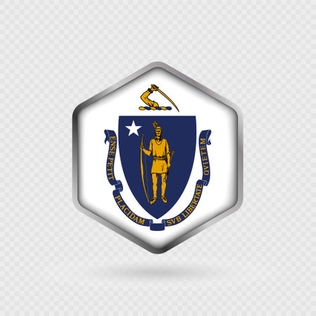 Massachusetts State Flag Icon in Hexagon Shape.のイラスト素材