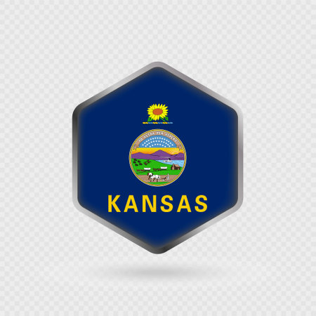 Kansas State Flag Icon in Hexagon Shape.のイラスト素材