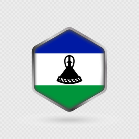 Lesotho Flag Icon in Hexagon Shape.のイラスト素材