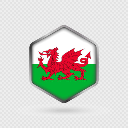 Wales Flag Icon in Hexagon Shape.のイラスト素材