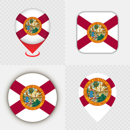 Set of Florida State Flag Icons and Map Pins.のイラスト素材