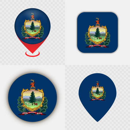 Set of Vermont State Flag Icons and Map Pins.のイラスト素材