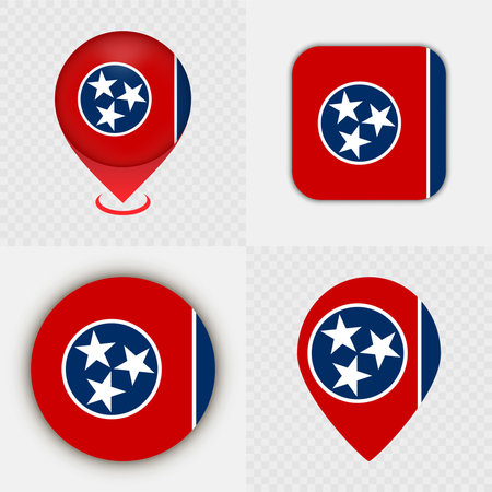 Set of Tennessee State Flag Icons and Map Pins.のイラスト素材