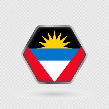Antigua and Barbuda flag in a hexagon frame.のイラスト素材