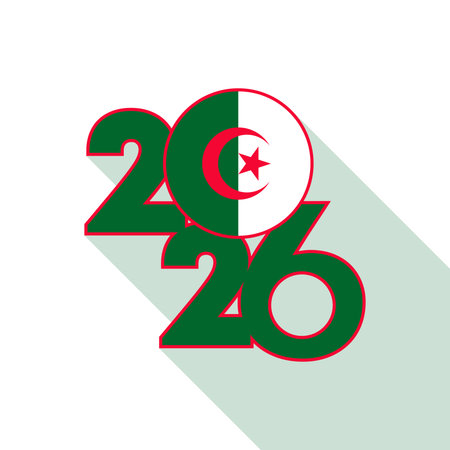 2026 Long Shadow Banner with Algeria Flag Inside.のイラスト素材