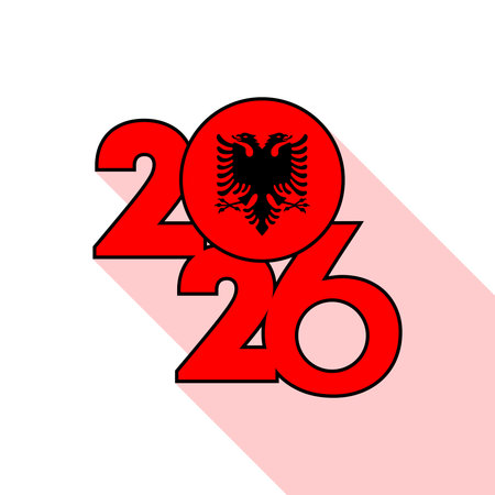 2026 Long Shadow Banner with Albania Flag Inside.のイラスト素材