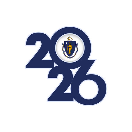 2026 banner with Massachusetts flag inside.のイラスト素材