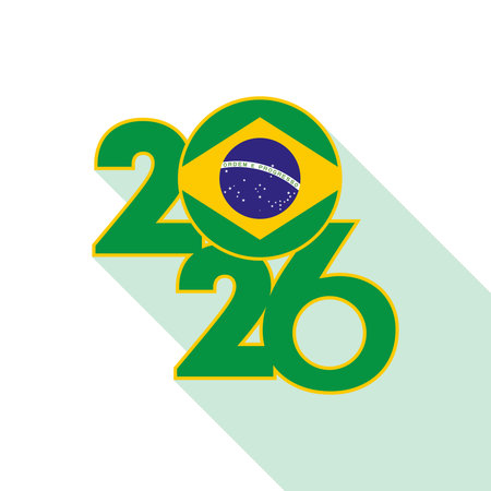 2026 Long Shadow Banner with Brazil Flag Inside.のイラスト素材