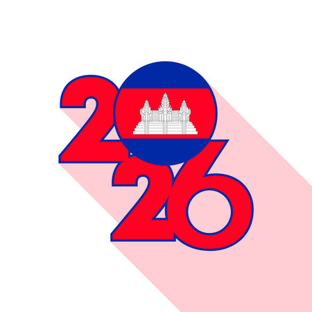 2026 Long Shadow Banner with Cambodia Flag Inside.のイラスト素材