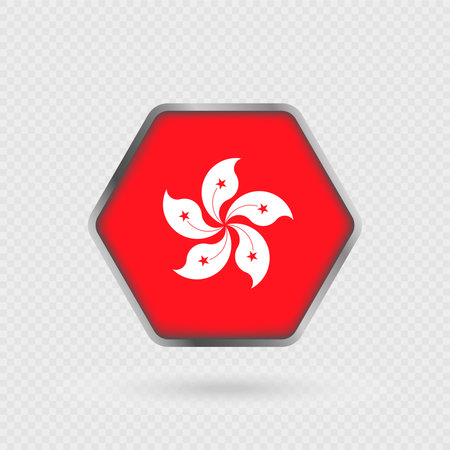 Hong Kong flag in a hexagon frame.のイラスト素材