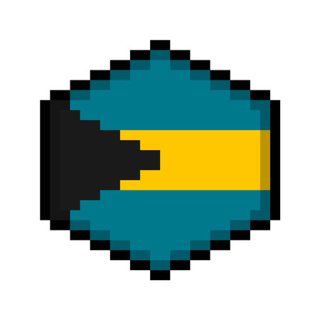 Bahamas Pixel Art Flag Icon in Hexagon Shape.のイラスト素材
