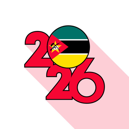 2026 Long Shadow Banner with Mozambique Flag Inside.のイラスト素材