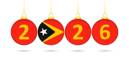 East Timor Flag Christmas Balls 2026 Decoration.のイラスト素材