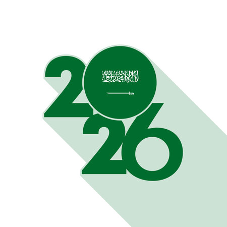 2026 Long Shadow Banner with Saudi Arabia Flag Inside.のイラスト素材