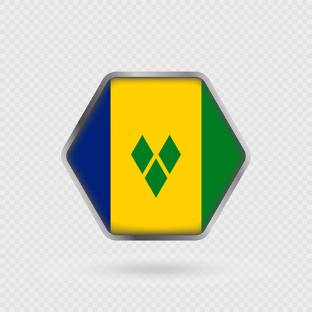Saint Vincent and the Grenadines flag in a hexagon frame.のイラスト素材