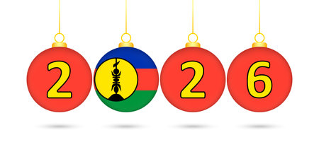 New Caledonia Flag Christmas Balls 2026 Decoration.のイラスト素材