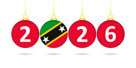 Saint Kitts and Nevis Flag Christmas Balls 2026 Decoration.のイラスト素材