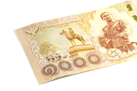 Closed up Thai banknote thousand baht isolated on white background