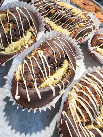 Delicious pastry, bakery - Chocolat bun with sweet coconut