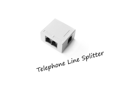Closed up telephone line splitter isolated on white background