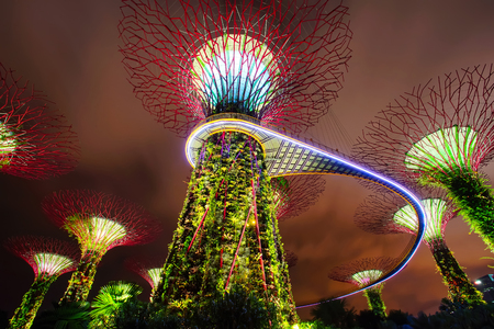 MARINA BAY, SINGAPORE - JAN 22, 2017: Landscape of the Gardens by the Bay Super tree grove light show in Singapore.のeditorial素材