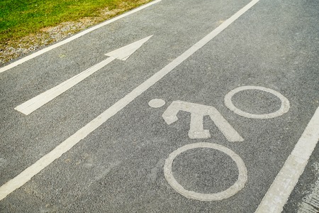 Closed up Bicycle lane, Bike lane and direction arrow