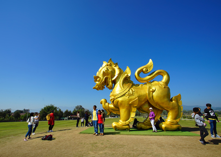 CHIANG RAI, THAILAND - December 23, 2017: Singha figure in Singha park, Chiang Rai. This figure is a landmark of Singha park and famous place for Chiang Rai trip.のeditorial素材