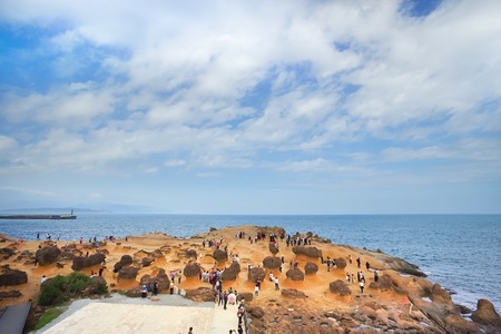 New Taipei, Taiwan - November 21, 2018: Scenery of Yehliu geopark in Taiwan. This is the international Landmark in New Taipei City of Taiwan, amazing rock and good sea view.のeditorial素材