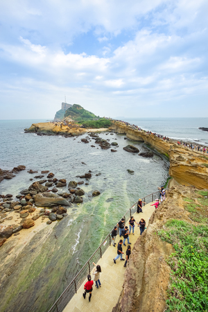 New Taipei, Taiwan - November 21, 2018: Scenery of Yehliu geopark in Taiwan. This is the international Landmark in New Taipei City of Taiwan, amazing rock and good sea view.のeditorial素材