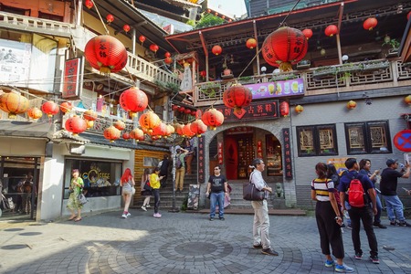 Jiufen, Taiwan - November 21, 2018: Scenic of Jiufen Village. This place is a travel destination in Ruifang District, Taiwan.のeditorial素材
